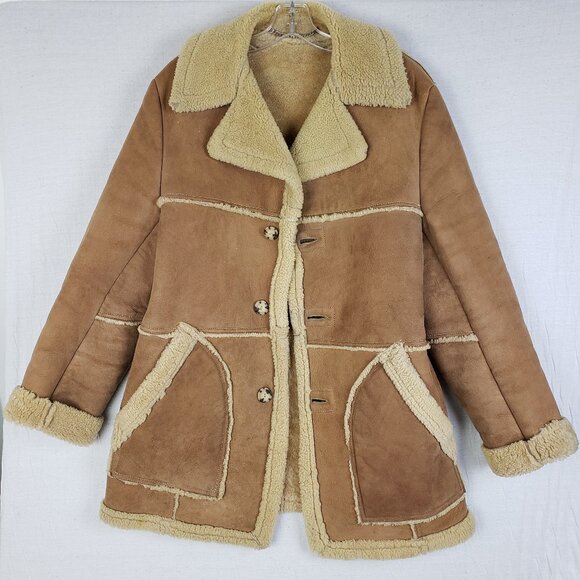 Vintage Lakeland 70s Marlboro Ranch Style Sherpa Shearling Coat Jacket Size 40